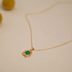 OPHELIA GREEN AGATE GOLDEN PENDANT - Sisi Copenhagen