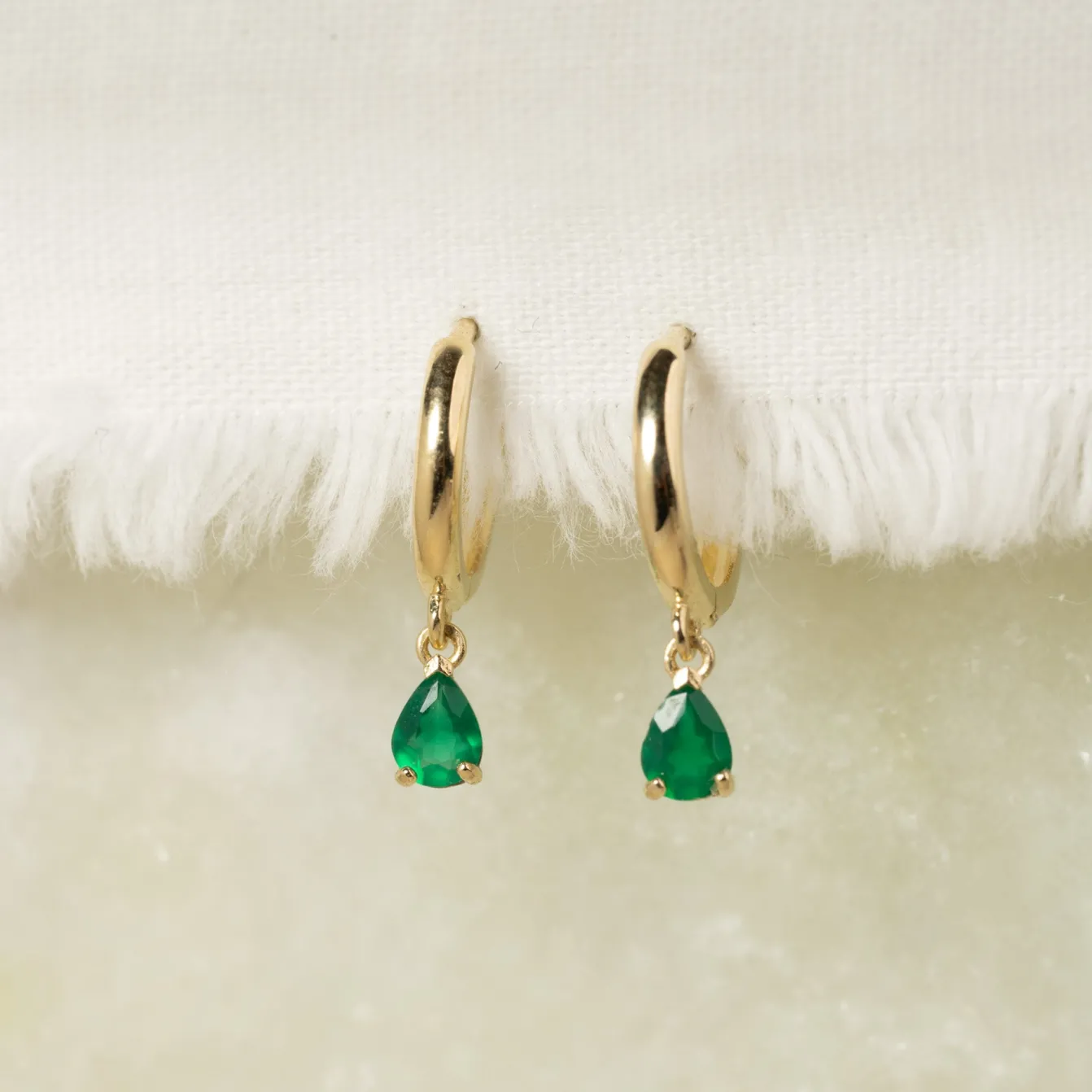 PAULA GREEN AGATE SOLID GOLD EARRING