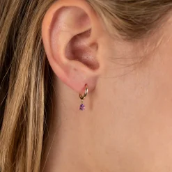 PAULA PURPLE AMETHYST SOLID GOLD EARRING