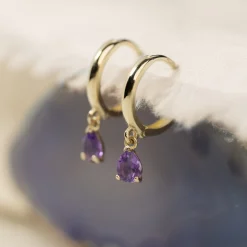 PAULA PURPLE AMETHYST SOLID GOLD EARRING