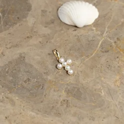 PRAISE PEARL CROSS SOLID GOLD PENDANT