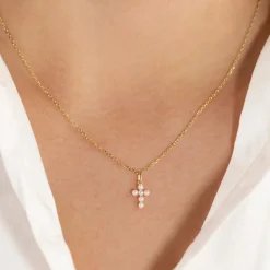 PRAISE PEARL CROSS SOLID GOLD PENDANT