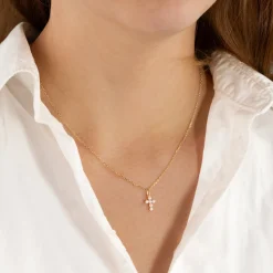 PRAISE PEARL CROSS SOLID GOLD PENDANT