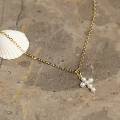 PRAISE PEARL CROSS SOLID GOLD PENDANT