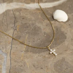 PRAISE PEARL CROSS SOLID GOLD PENDANT