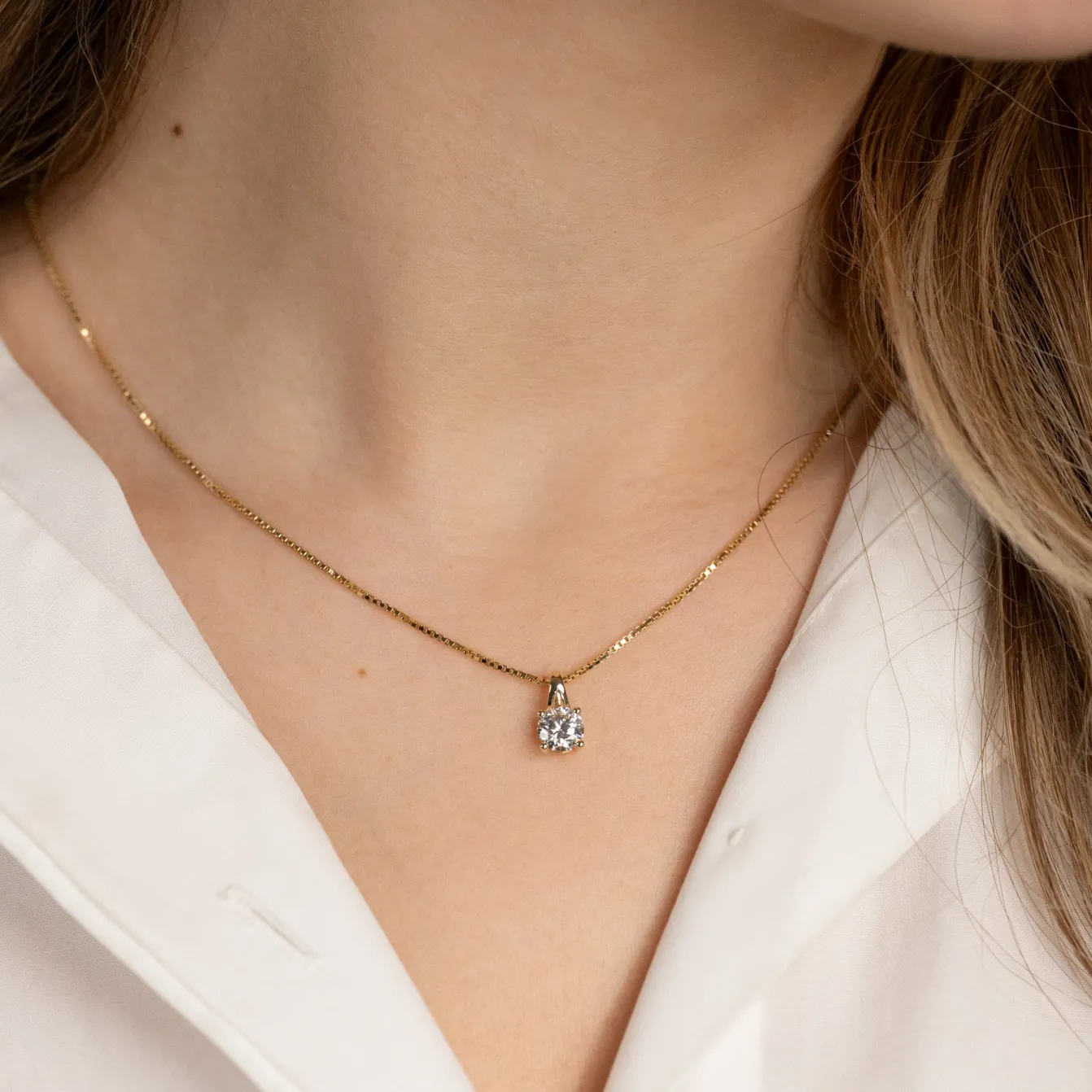 PRONG SOLITAIRE DIAMOND PENDANT - 1.0ct - YG