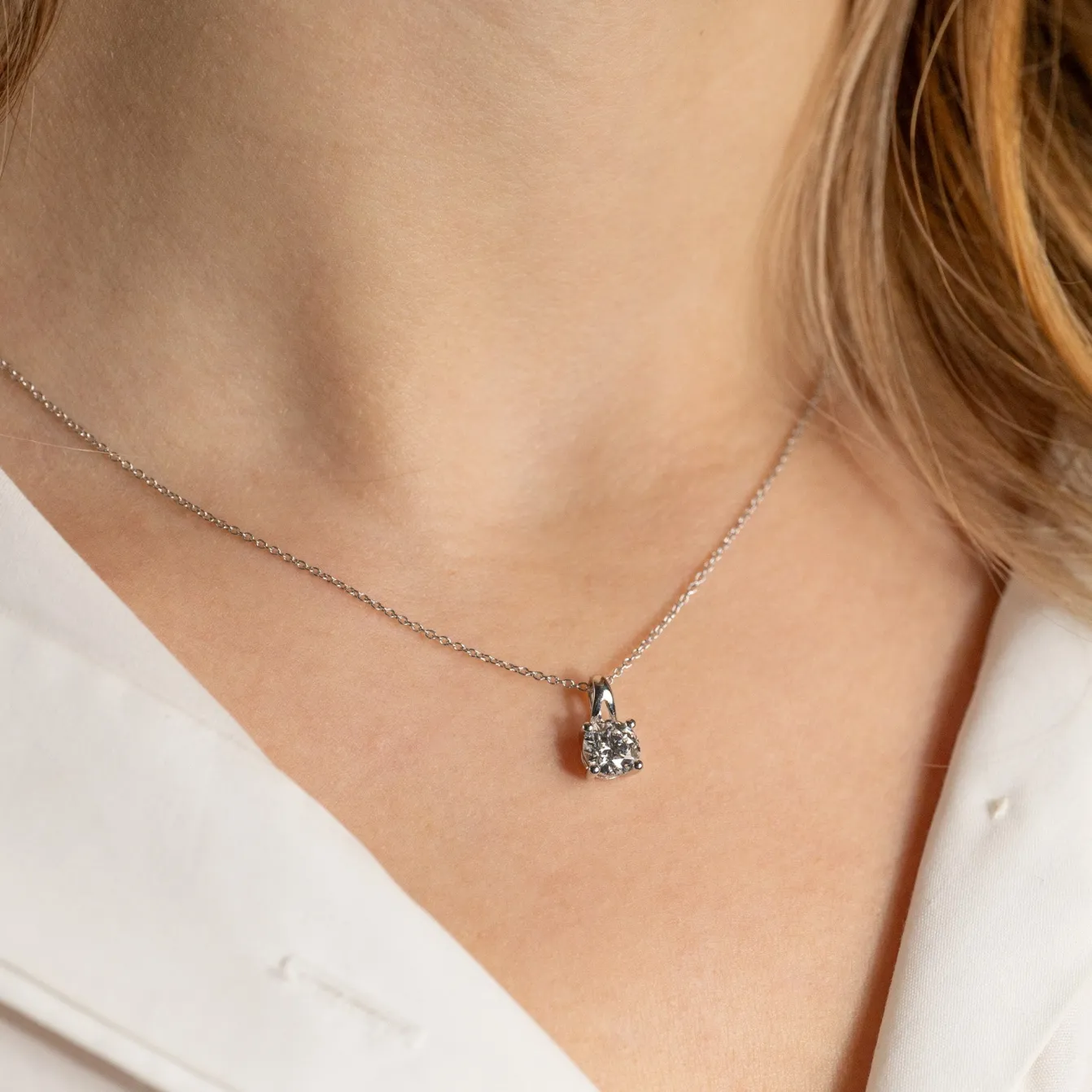 PRONG SOLITAIRE DIAMOND PENDANT - 1.0ct - WG