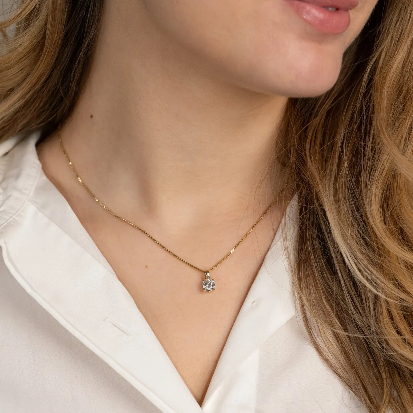 PRONG SOLITAIRE DIAMOND PENDANT - 1.0ct - YG