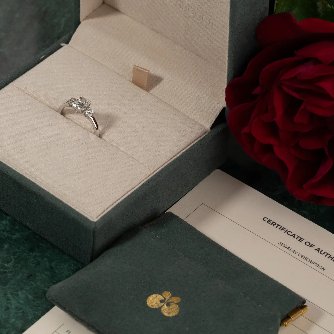 RECTANGULAR CUSHION-CUT THREE-STONE DIAMOND RING - 1.15ct - WG