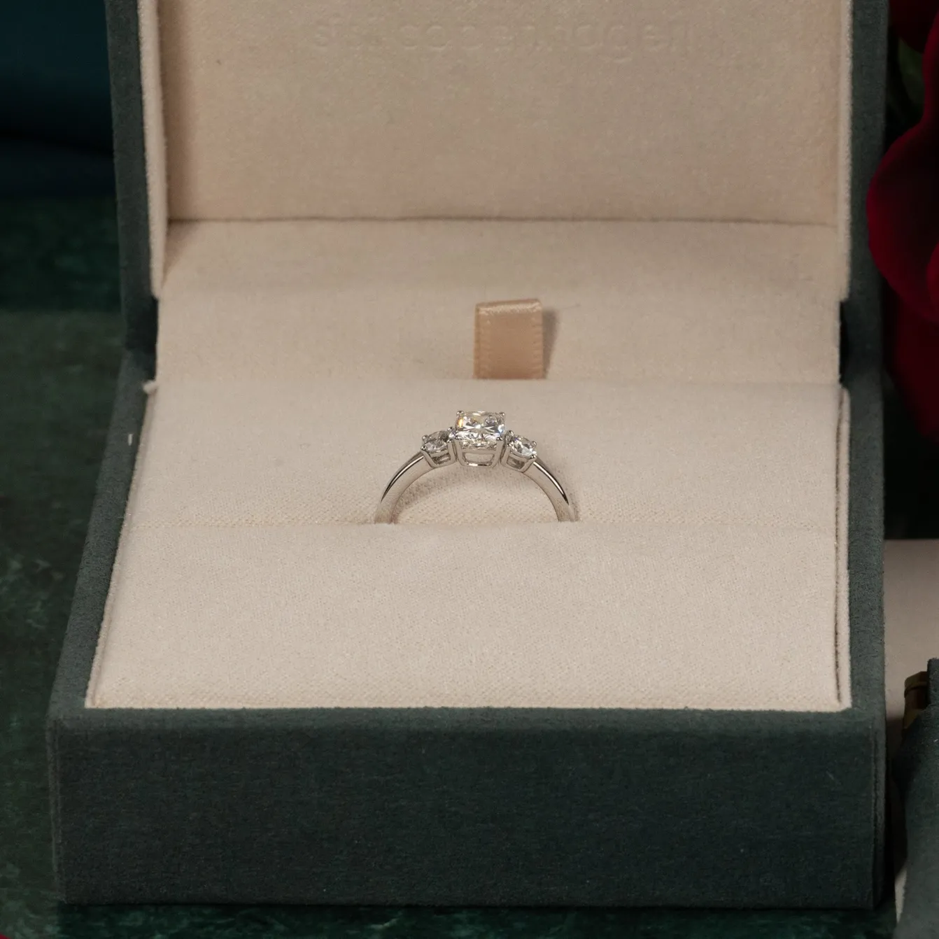 RECTANGULAR CUSHION-CUT THREE-STONE DIAMOND RING - 1.15ct - WG