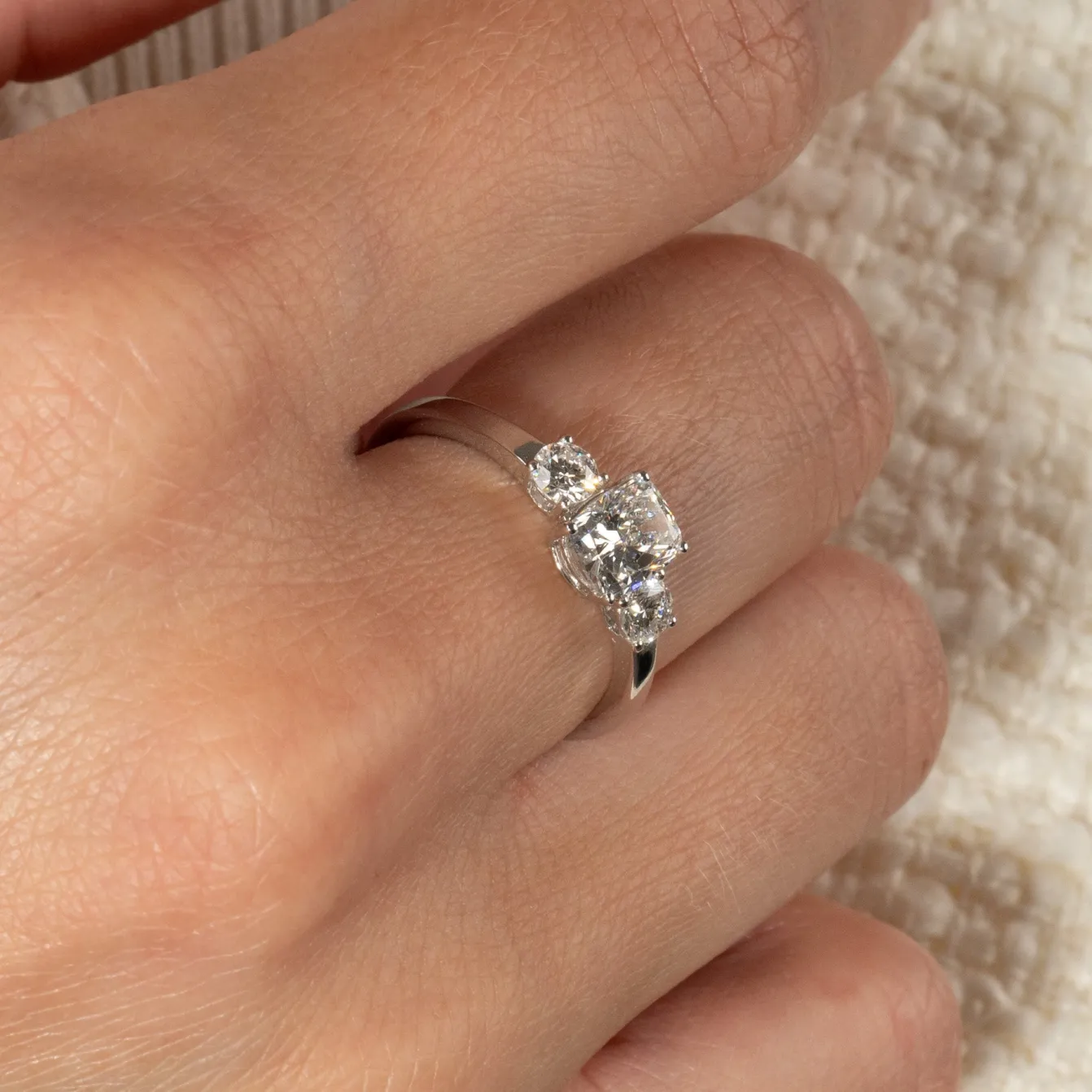 RECTANGULAR CUSHION-CUT THREE-STONE DIAMOND RING - 1.15ct - WG