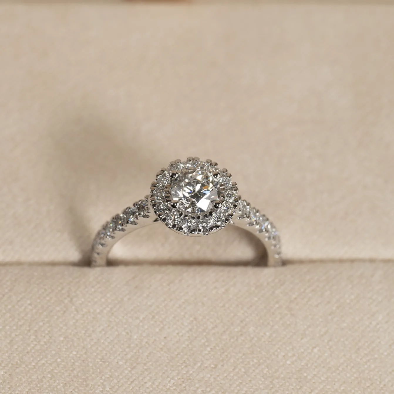ROUND HALO ALLIANCE DIAMOND RING - 0.85ct - WG