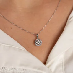 ROUND HALO DIAMOND PENDANT - 0.5ct - WG