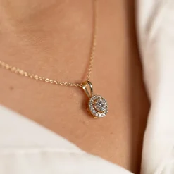 ROUND HALO DIAMOND PENDANT - 0.5ct - YG