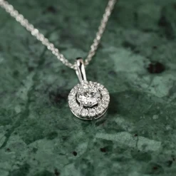 ROUND HALO DIAMOND PENDANT - 0.5ct - WG