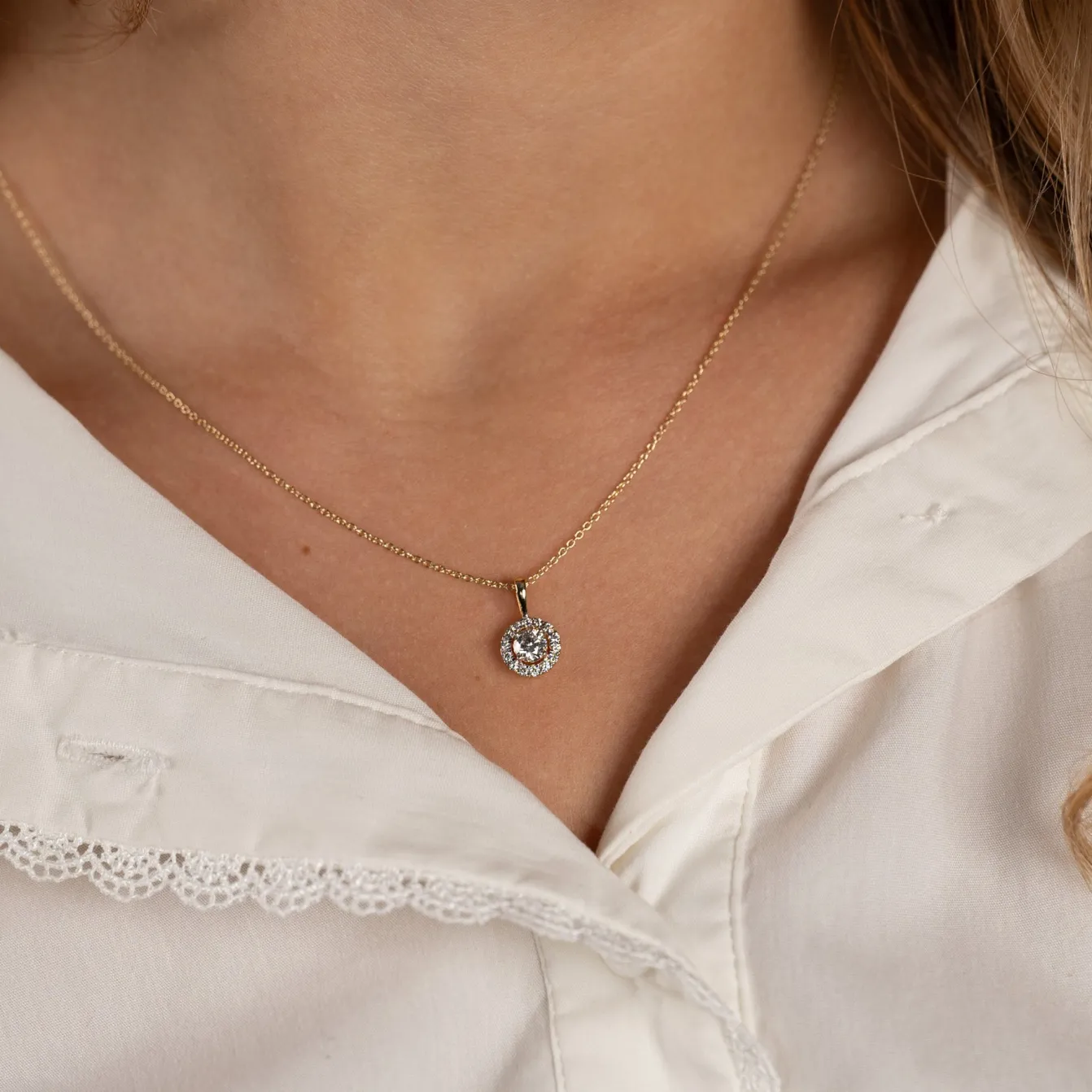 ROUND HALO DIAMOND PENDANT - 0.5ct - YG