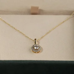 ROUND HALO DIAMOND PENDANT - 0.5ct - YG