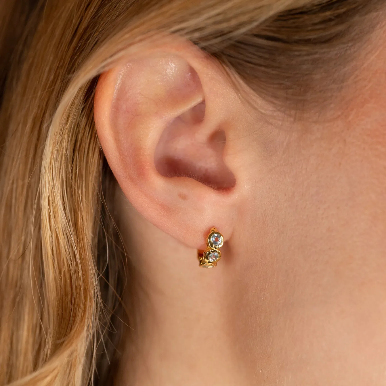 SELENE BLUE TOPAZ GOLDEN HUGGIE EARRING