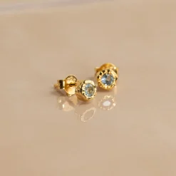 SELENE BLUE TOPAZ GOLDEN STUD EARRING