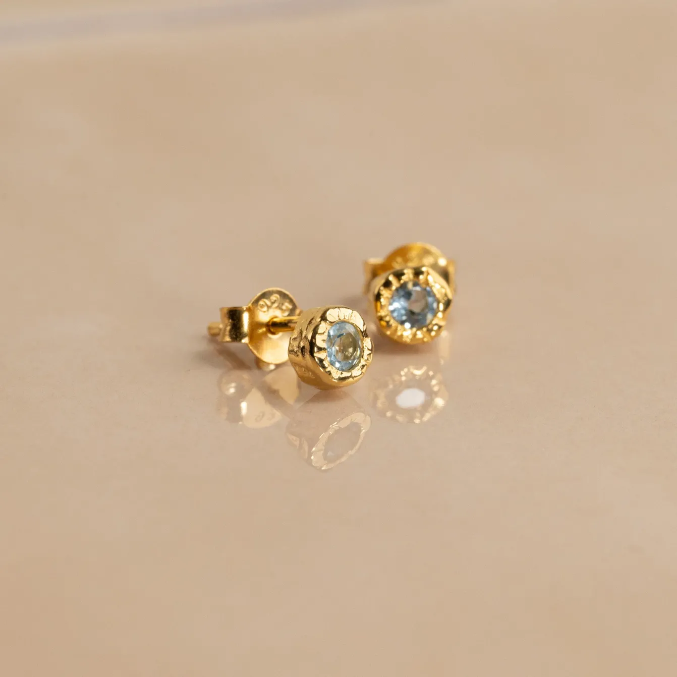 SELENE BLUE TOPAZ GOLDEN STUD EARRING