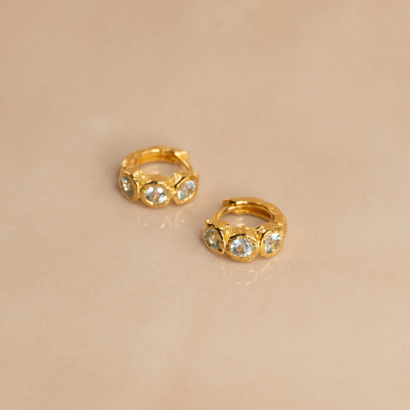 SELENE BLUE TOPAZ GOLDEN HUGGIE EARRING