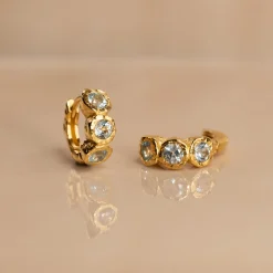 SELENE BLUE TOPAZ GOLDEN HUGGIE EARRING
