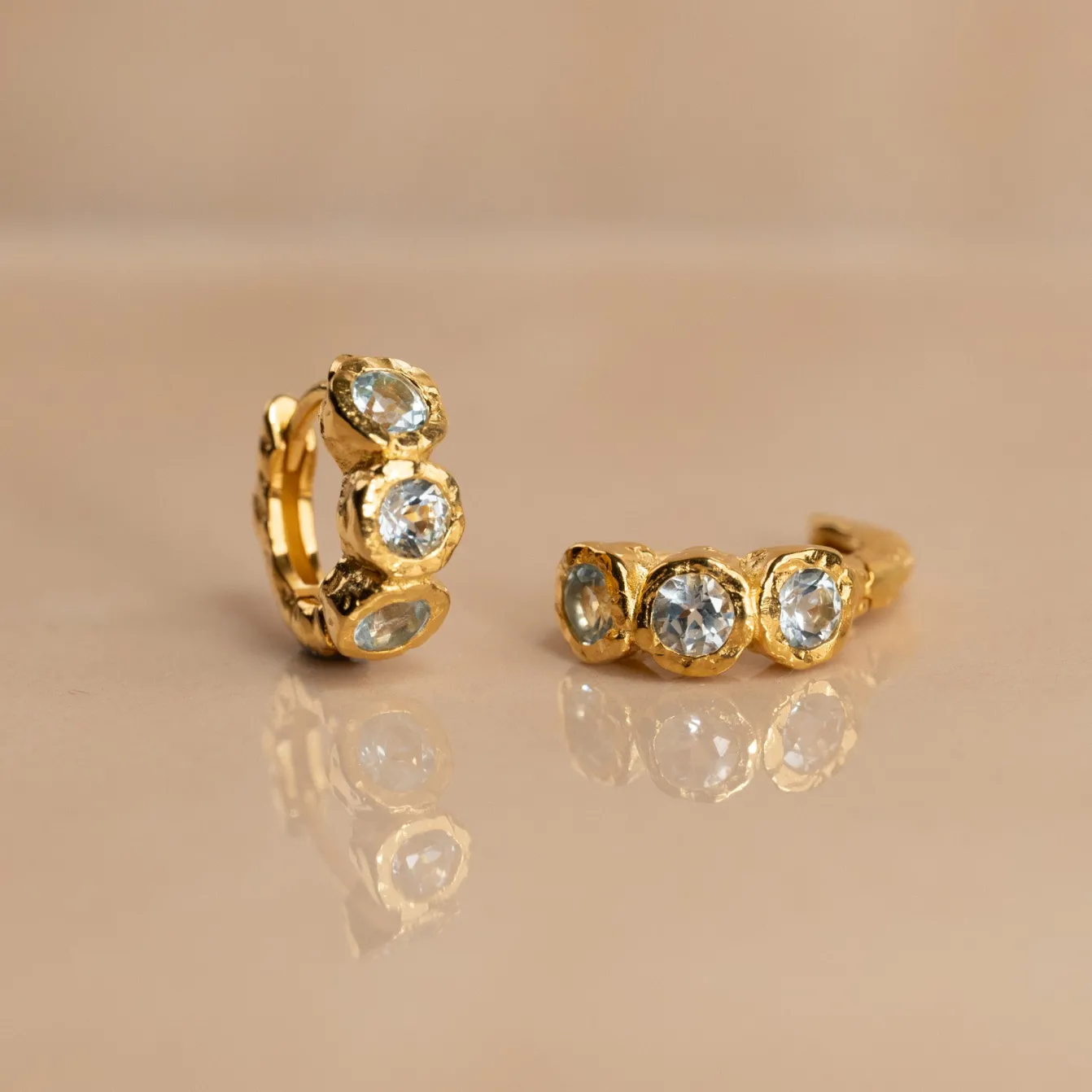 SELENE BLUE TOPAZ GOLDEN HUGGIE EARRING