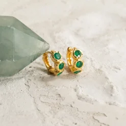 SELENE GREEN AGATE GOLDEN HUGGIE EARRING