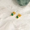 SELENE GREEN AGATE GOLDEN STUD EARRING