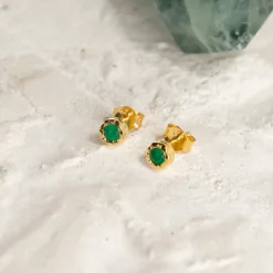 SELENE GREEN AGATE GOLDEN STUD EARRING