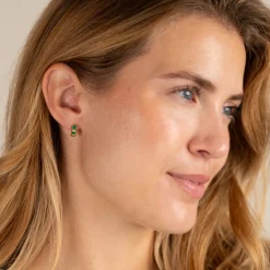 SELENE GREEN AGATE GOLDEN HUGGIE EARRING