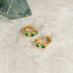 SELENE GREEN AGATE GOLDEN HUGGIE EARRING