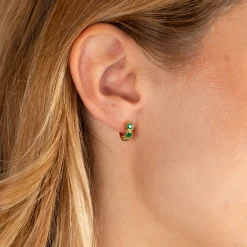 SELENE GREEN AGATE GOLDEN HUGGIE EARRING