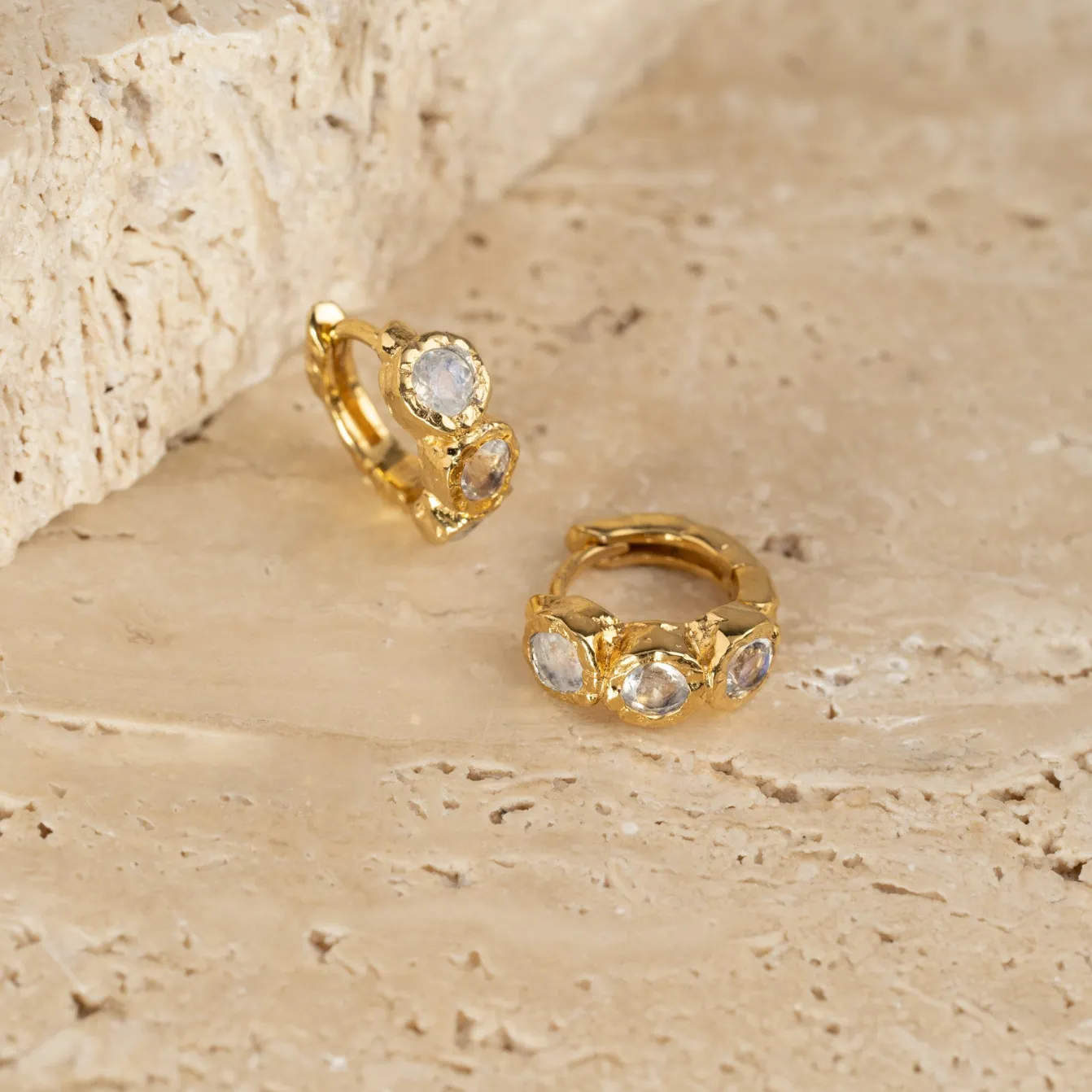 SELENE MOONSTONE GOLDEN HUGGIE EARRING