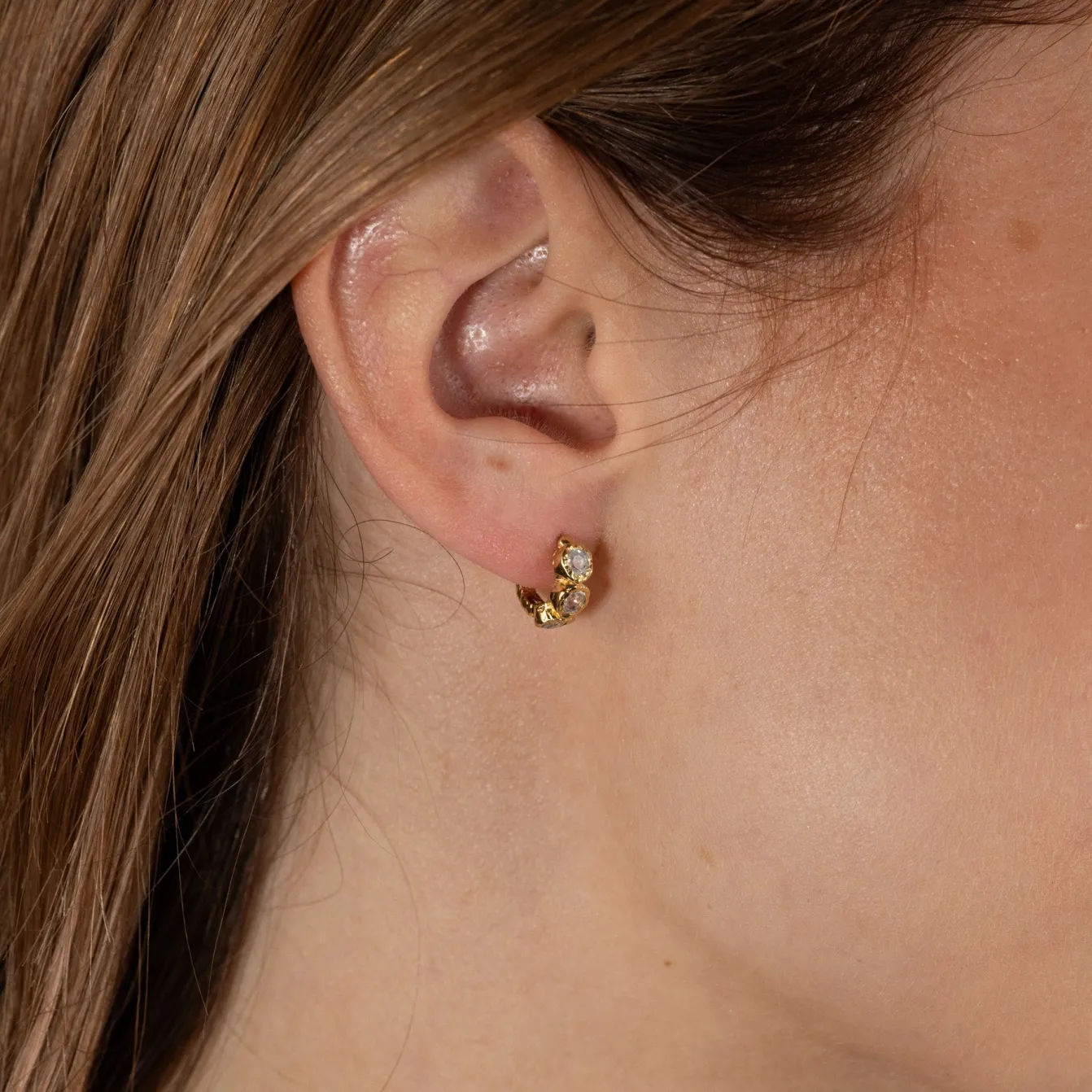 SELENE MOONSTONE GOLDEN HUGGIE EARRING