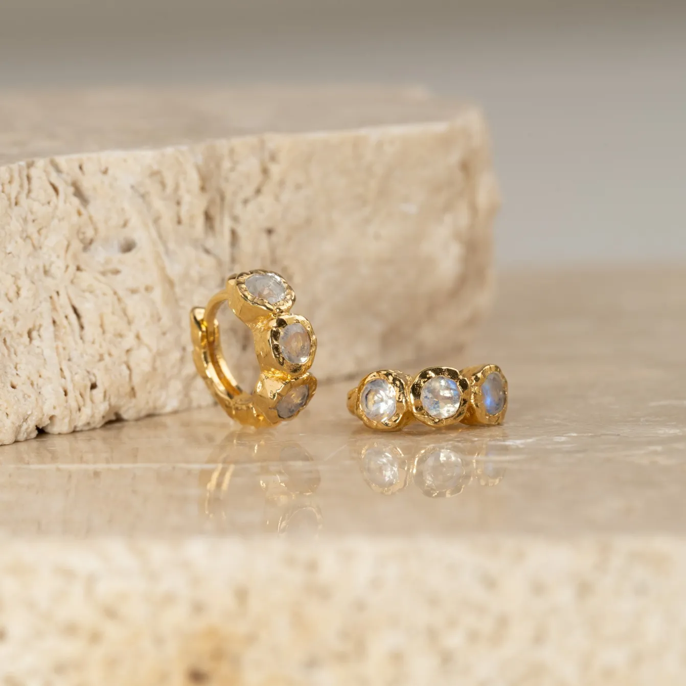 SELENE MOONSTONE GOLDEN HUGGIE EARRING