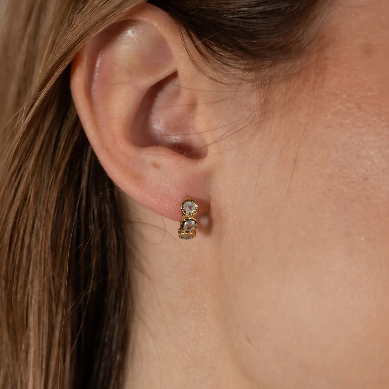 SELENE MOONSTONE GOLDEN HUGGIE EARRING