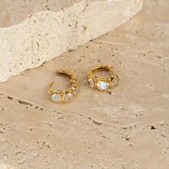 SELENE MOONSTONE GOLDEN HUGGIE EARRING