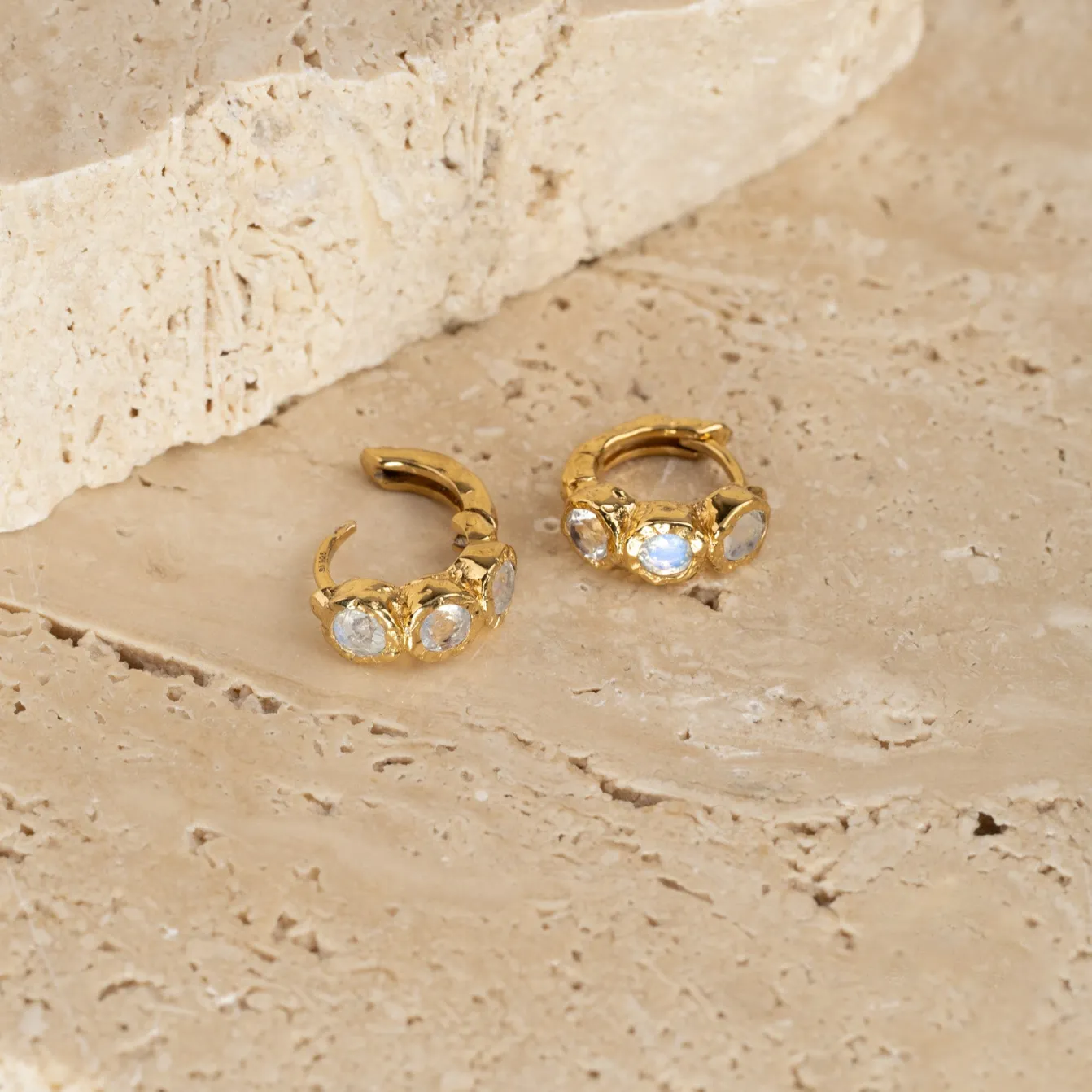SELENE MOONSTONE GOLDEN HUGGIE EARRING