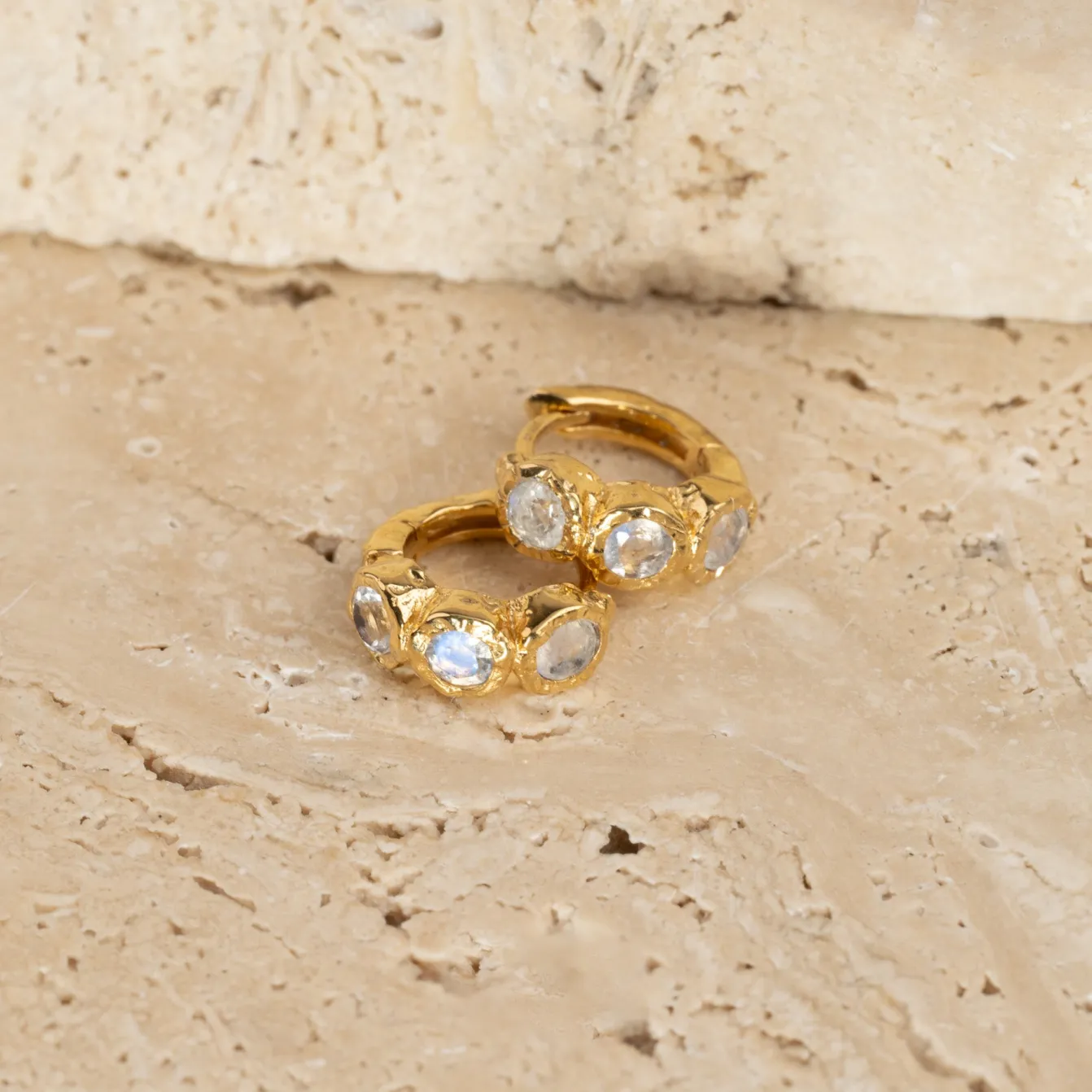 SELENE MOONSTONE GOLDEN HUGGIE EARRING