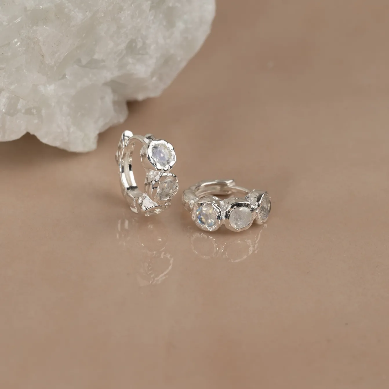 SELENE MOONSTONE SILVER HUGGIE EARRING