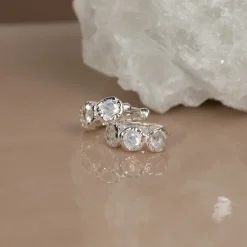 SELENE MOONSTONE SILVER HUGGIE EARRING