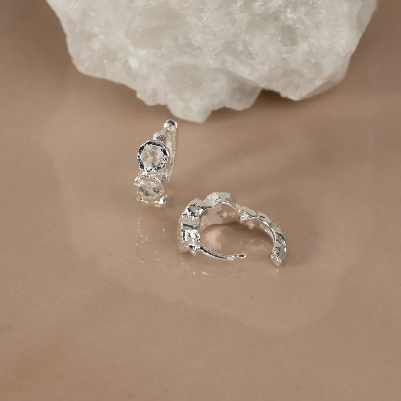 SELENE MOONSTONE SILVER HUGGIE EARRING
