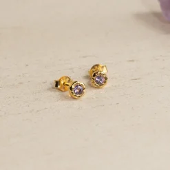 SELENE PURPLE AMETHYST GOLDEN STUD EARRING