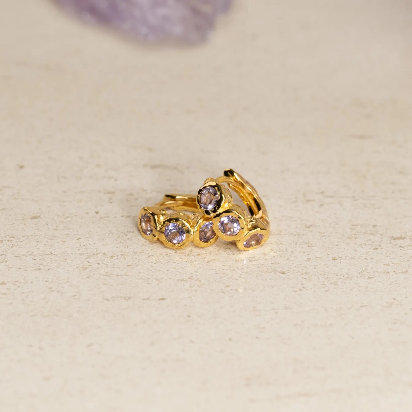 SELENE PURPLE AMETHYST GOLDEN HUGGIE EARRING