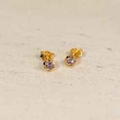 SELENE PURPLE AMETHYST GOLDEN STUD EARRING