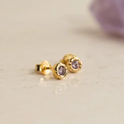 SELENE PURPLE AMETHYST GOLDEN STUD EARRING