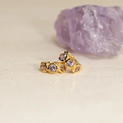 SELENE PURPLE AMETHYST GOLDEN HUGGIE EARRING