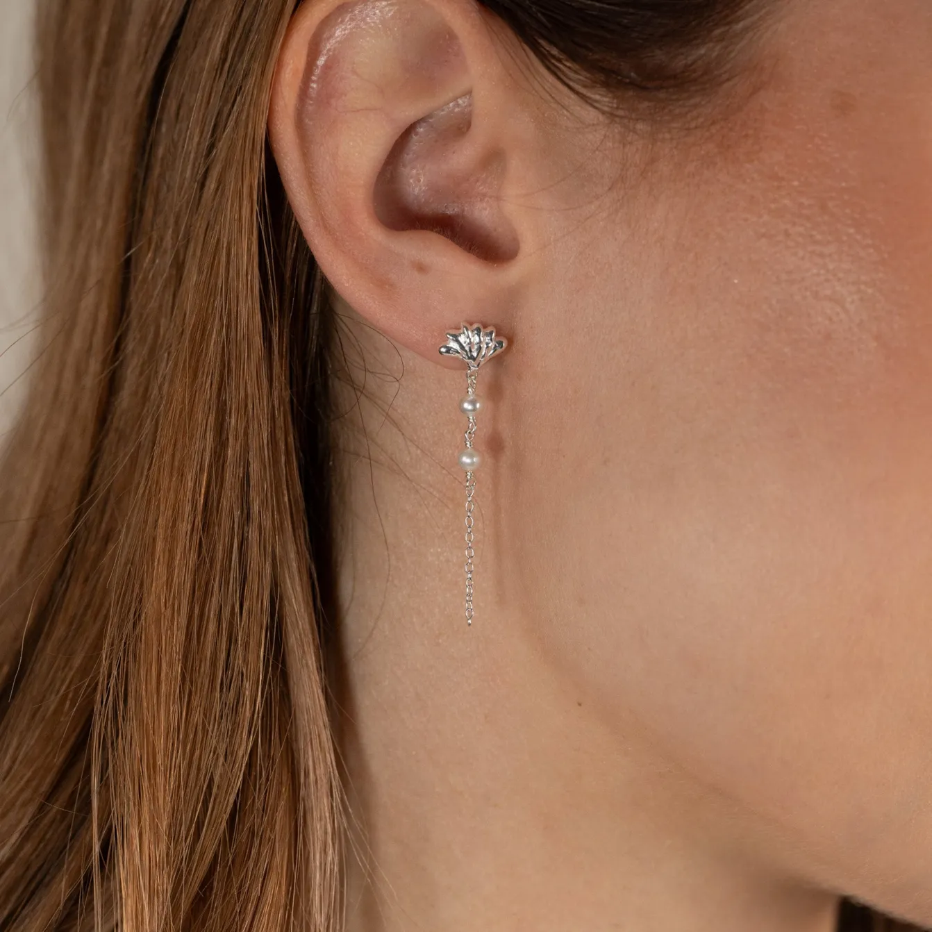 SHELLY PEARL DROP SILVER EARRING