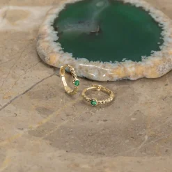 SIGRID GREEN AGATE SOLID GOLD CREOL EARRING